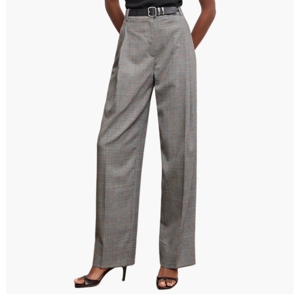 M.M.LaFleur Gray Glen Plaid Wool Blend Wide Leg Trousers Size 12 High Rise New